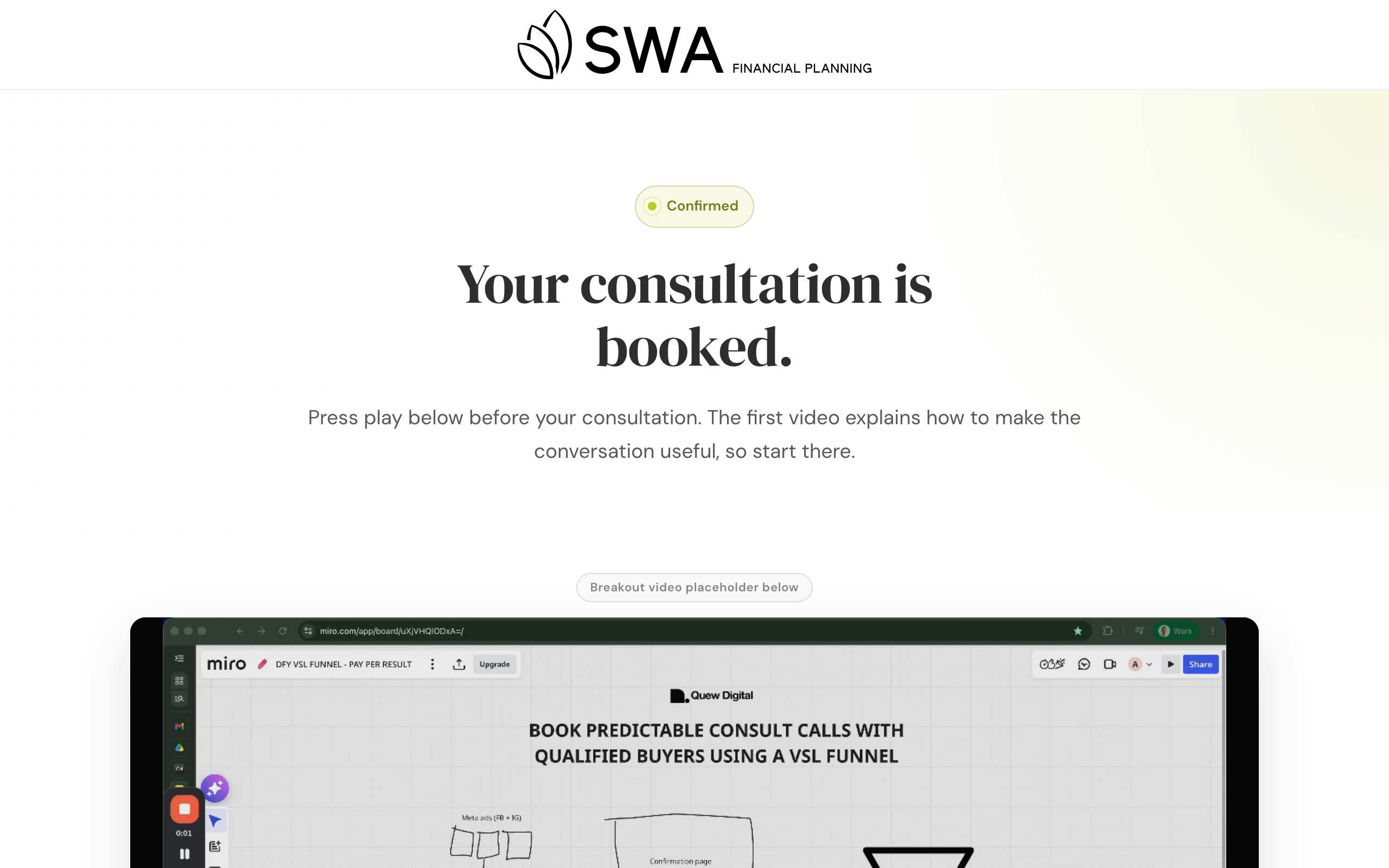 Confirmation page preview