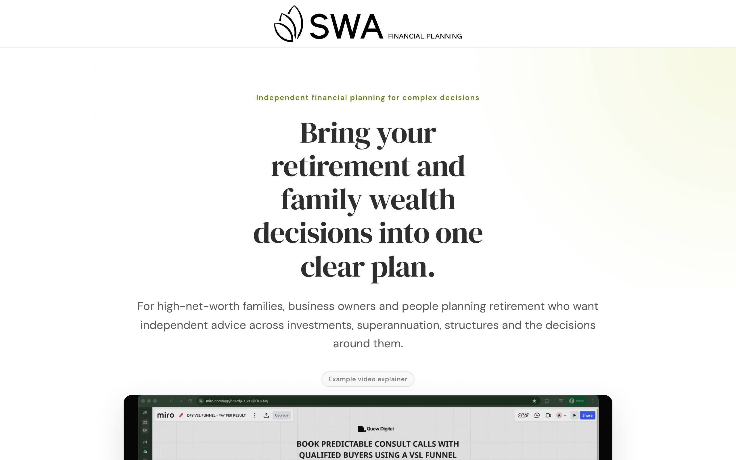 Landing page preview for SWA Financial Planning